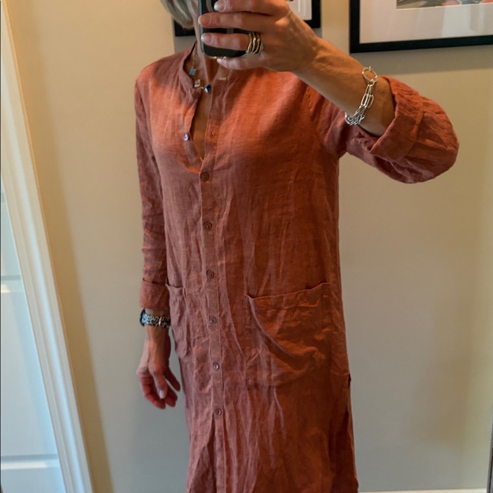 Terracotta Linen Dress Duster Eileen Fisher - Picture 2 of 10